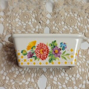 The Pioneer Woman Mini Loaf Pan Floral Stoneware Turquoise White Excellent 6in